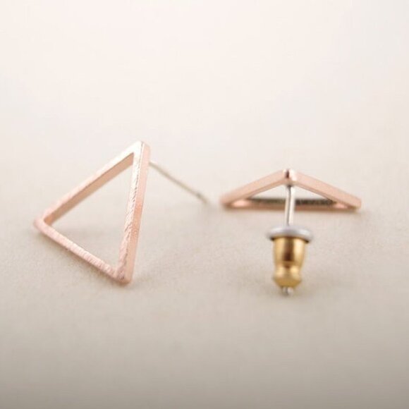Jewelry earrings stud studs triangular triangle rose gold tone thin minimalist - Picture 1 of 1
